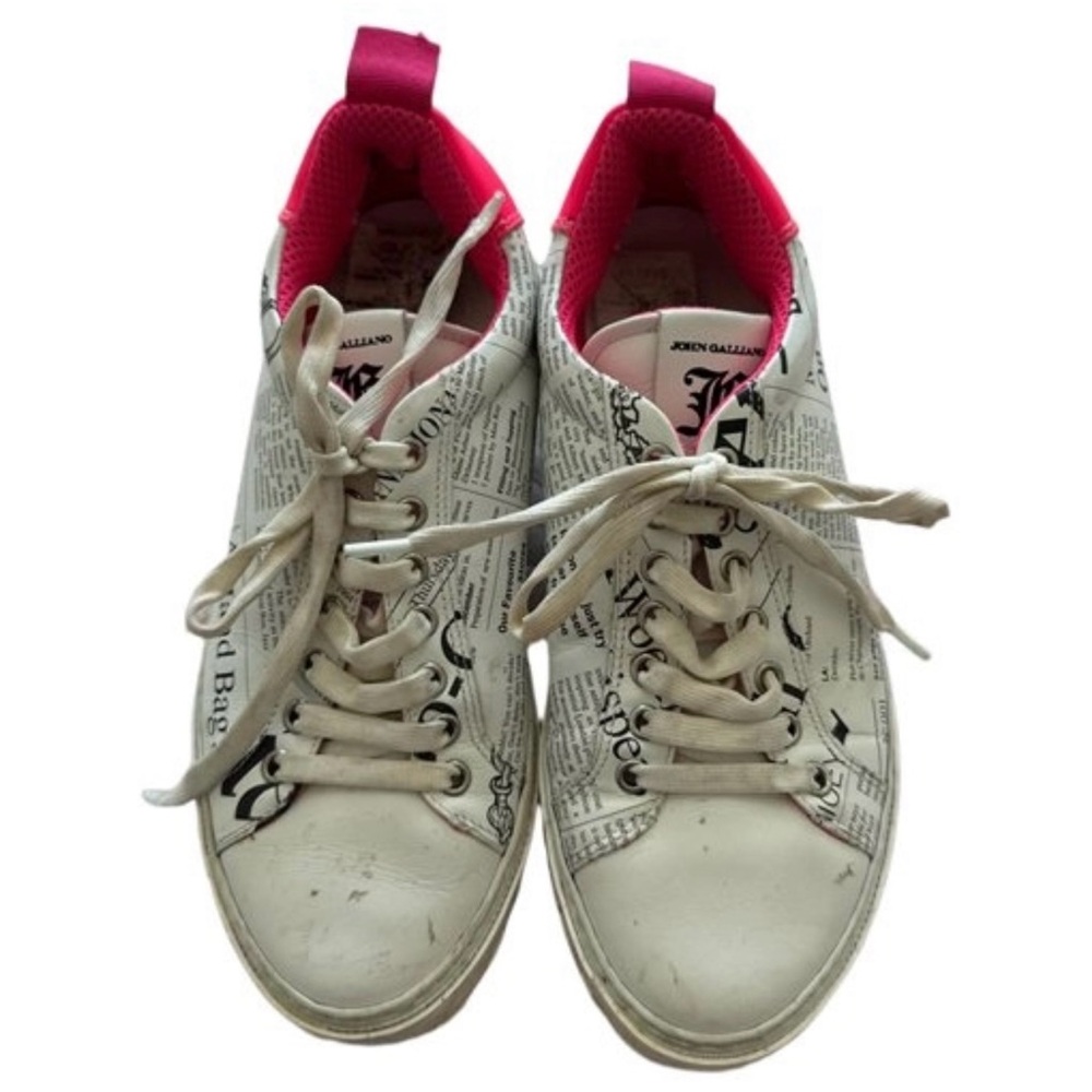 John Galliano Cream and Pink Newspaper Print Sneakers